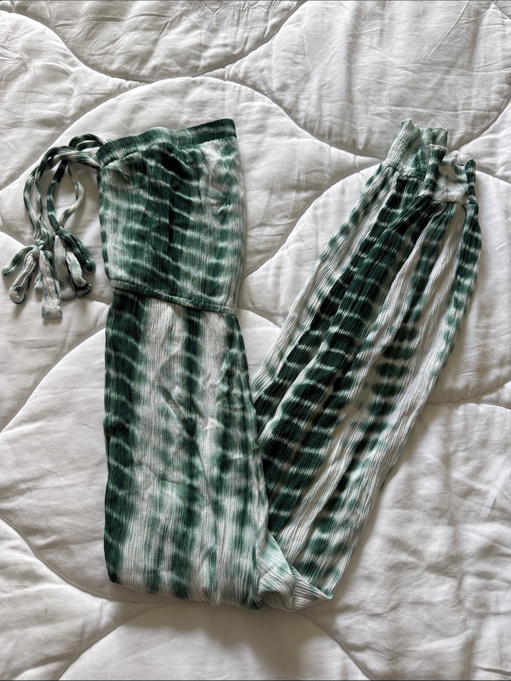 En Crème Green & White Tie-Dye Jumpsuit